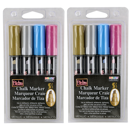 MARVY UCHIDA Bistro Chalk Markers, Chisel Tip, Metallic Colors, 4 Per Set, PK2 483_4M